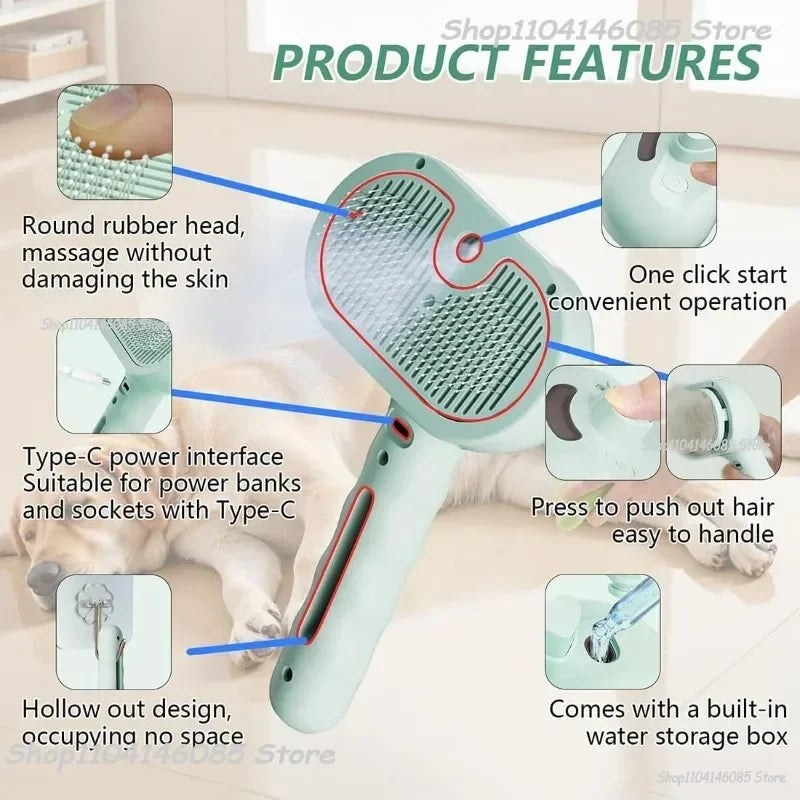 Dog Spray Hair Comb Pet Steam Massage Brush Safe Round Head Soft Teeth Spray Hair Removal Comb for Dog Cat Cleaning Brush