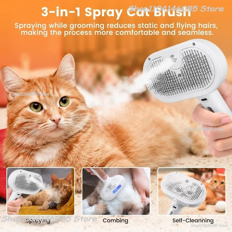Dog Spray Hair Comb Pet Steam Massage Brush Safe Round Head Soft Teeth Spray Hair Removal Comb for Dog Cat Cleaning Brush