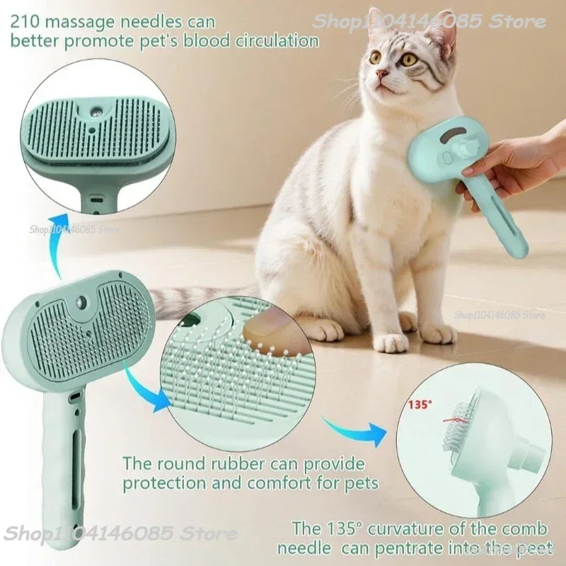 Dog Spray Hair Comb Pet Steam Massage Brush Safe Round Head Soft Teeth Spray Hair Removal Comb for Dog Cat Cleaning Brush