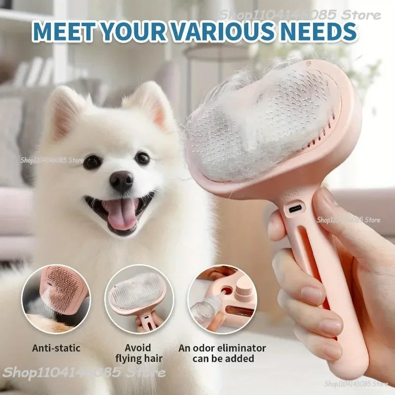 Dog Spray Hair Comb Pet Steam Massage Brush Safe Round Head Soft Teeth Spray Hair Removal Comb for Dog Cat Cleaning Brush